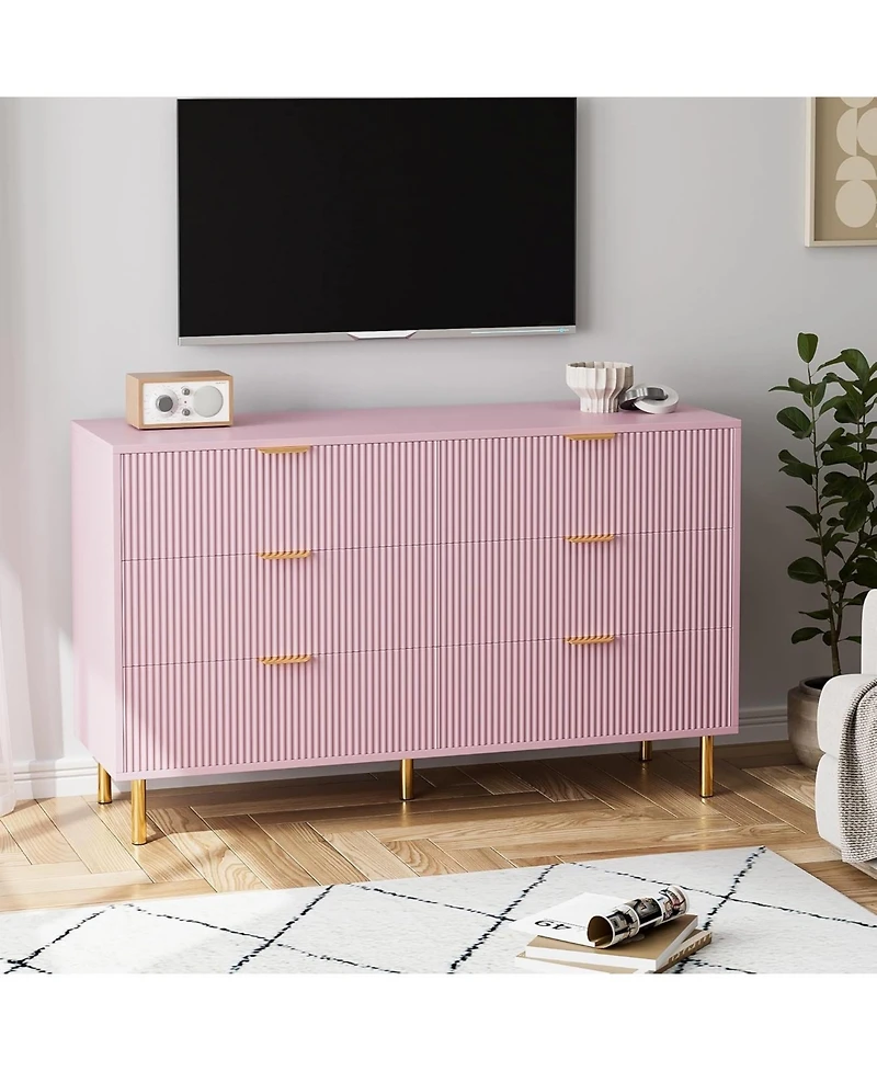 gaomon Modern 6-Drawer Dresser for Bedroom, Wooden Chest with Gold Handles and Storage