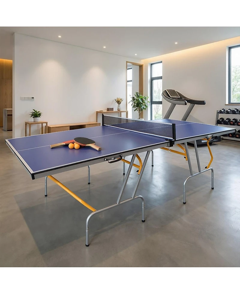 Baofuwish 9 Ft Blue Regulation Size Portable Table Tennis Table Foldable Ping Pong Set with Net Paddles for Indoor Family Game Room
