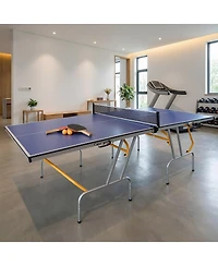 Baofuwish 9 Ft Blue Regulation Size Portable Table Tennis Table Foldable Ping Pong Set with Net Paddles for Indoor Family Game Room