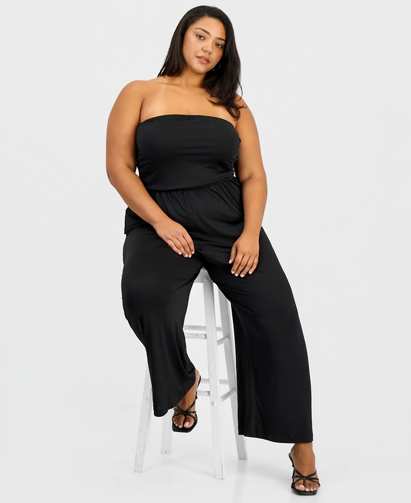 Derek Heart Trendy Plus Strapless Ruched Jumpsuit