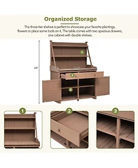 Mondawe 65 Inch Fir Wood Potting Bench with Drawer and Cabinet Storage