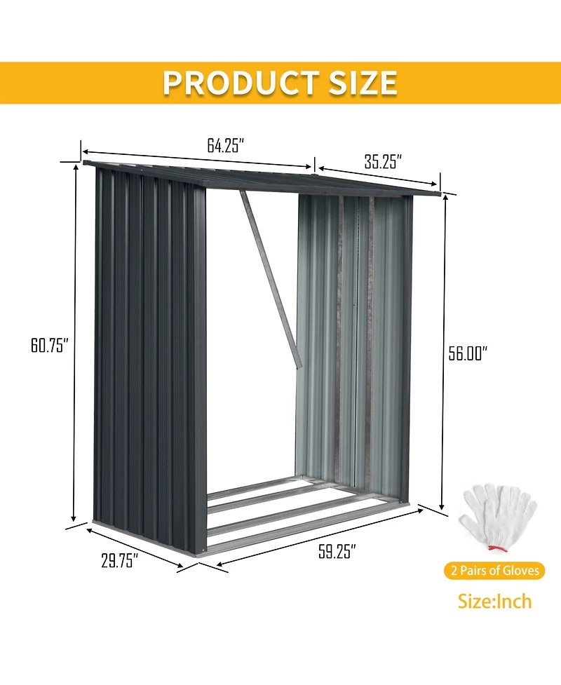 Mondawe 3ft x 5ft Outdoor Meta Firewood Rack ,Open Wood Shed For Firewood