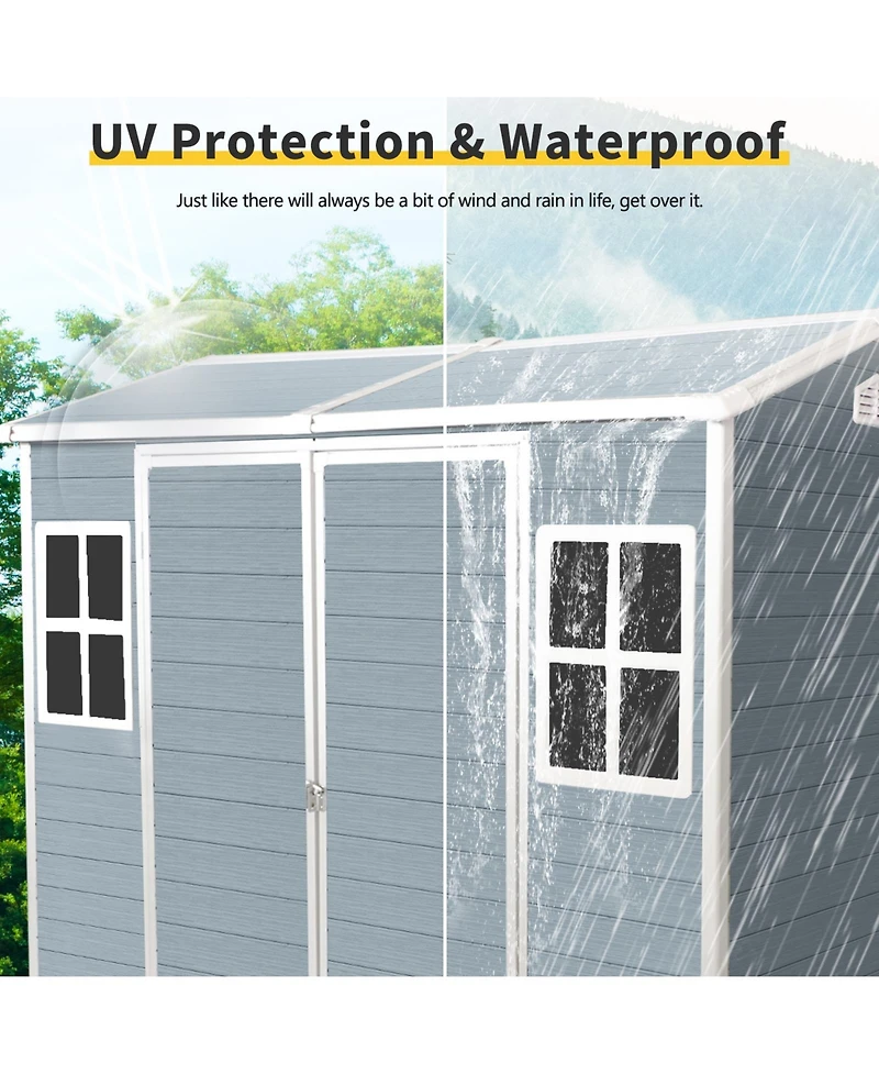 Mondawe 4x8ft Resin Outdoor Storage Shed with Two-Window and Double-Door