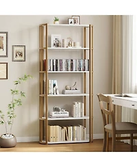 gaomon 6-Tier Wooden Bookshelf, 71" Industrial Tall Bookcase with Metal Frame for Living Room & Office