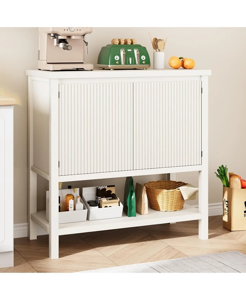 gaomon Farmhouse Console Table with Storage, Entryway Sofa Table with Fluted Door Cabinet, White