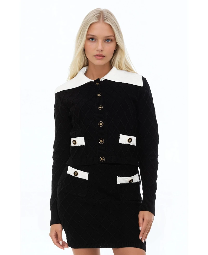 Alexia Admor Women's Alina Fully Knit Cardigan with Contrast Collar