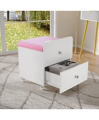 gaomon Vanity Stool Chair with Storage, Square Makeup Vanity Stool Side Table with Storage Drawer, Padded Seat for Living Room, Makeup Stations