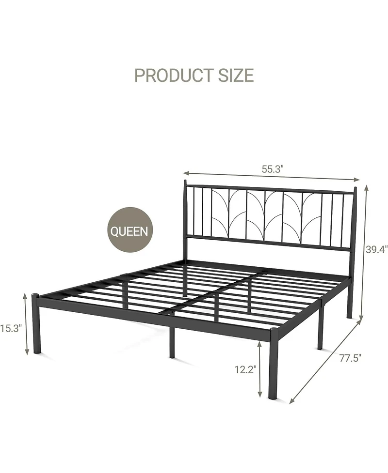 gaomon Full Bed Frame, Black Metal Platform Bed Frame with Headboard, Heavy Duty Metal Slat Support, Mattress Foundation, Noise Free Design
