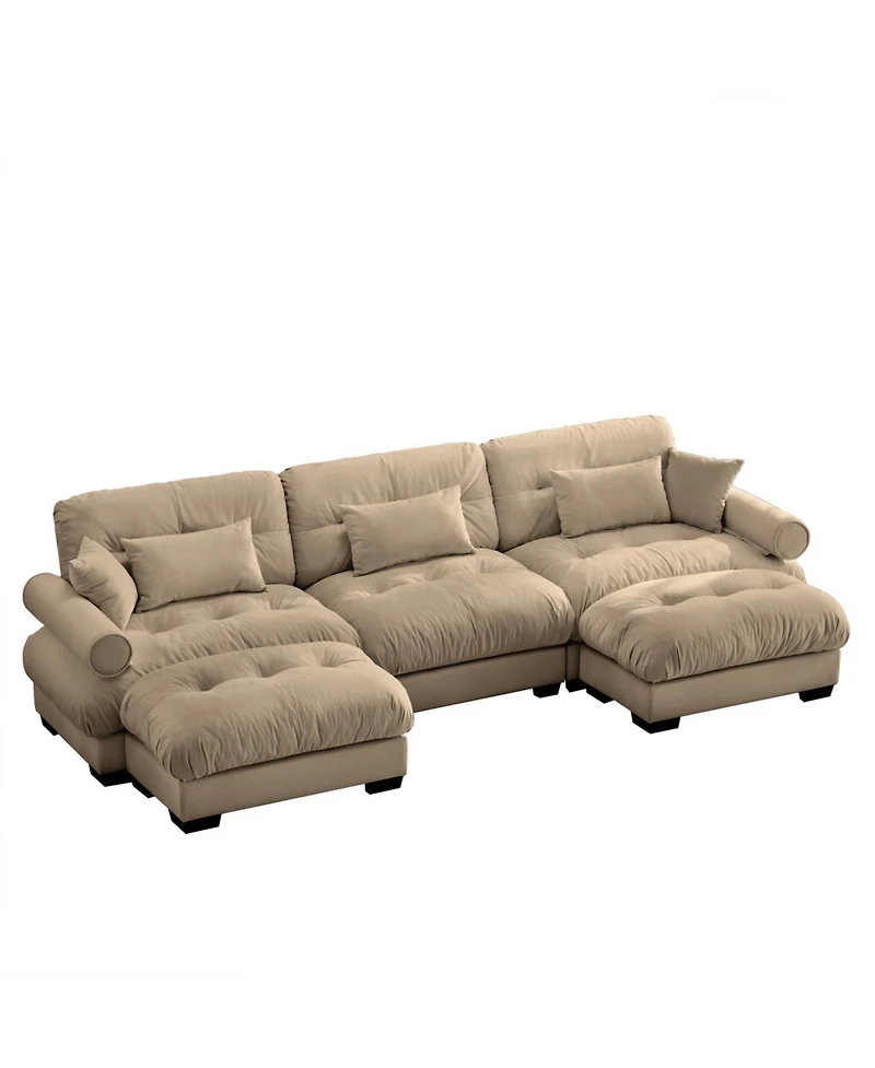 Streamdale Furniture Streamdale Camel U Shape Modular Sectional Sofa Couch with Two Ottomans & Pillows