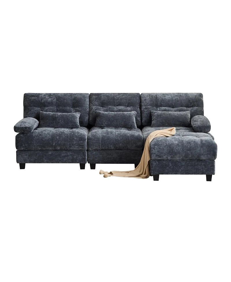 Streamdale Furniture 93" 3+1 Seater Sofa Ottoman, Adjustable Backrest, 350lb/Seat, Chenille