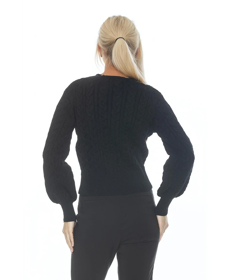 Alexia Admor Women's Berli Crewneck Bubble Sleeve Fully Knit Cable Sweater