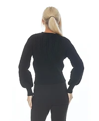 Alexia Admor Women's Berli Crewneck Bubble Sleeve Fully Knit Cable Sweater