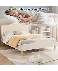 gaomon Upholstered Led Bed Frame with Adjustable Headboard and Footboard, Velvet Princess Platform Bedframe for Kids/Girls