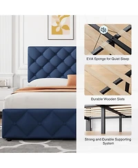 gaomon Bed Frame with 4 Storage Drawers and Adjustable Headboard, Faux Leather Upholstered Platform Beds