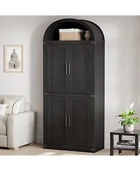 gaomon Arched 71.6" Tall Kitchen Pantry Cabinet, Farmhouse Storage Cabinet with Doors, Black