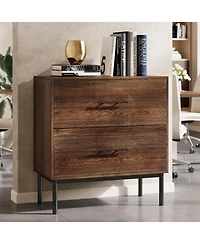 Tribesigns 31.5" Solid Wood Vertical File Cabinet with 2 Drawers, Farmhouse Tall Filing Cabinet for Home Office, Adjustable Removable Hanging Bar