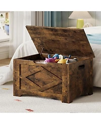 gaomon 23.6" Wooden Storage Chest, Storage Bench with Safety Hinge for Entryway & Living Room, Brown