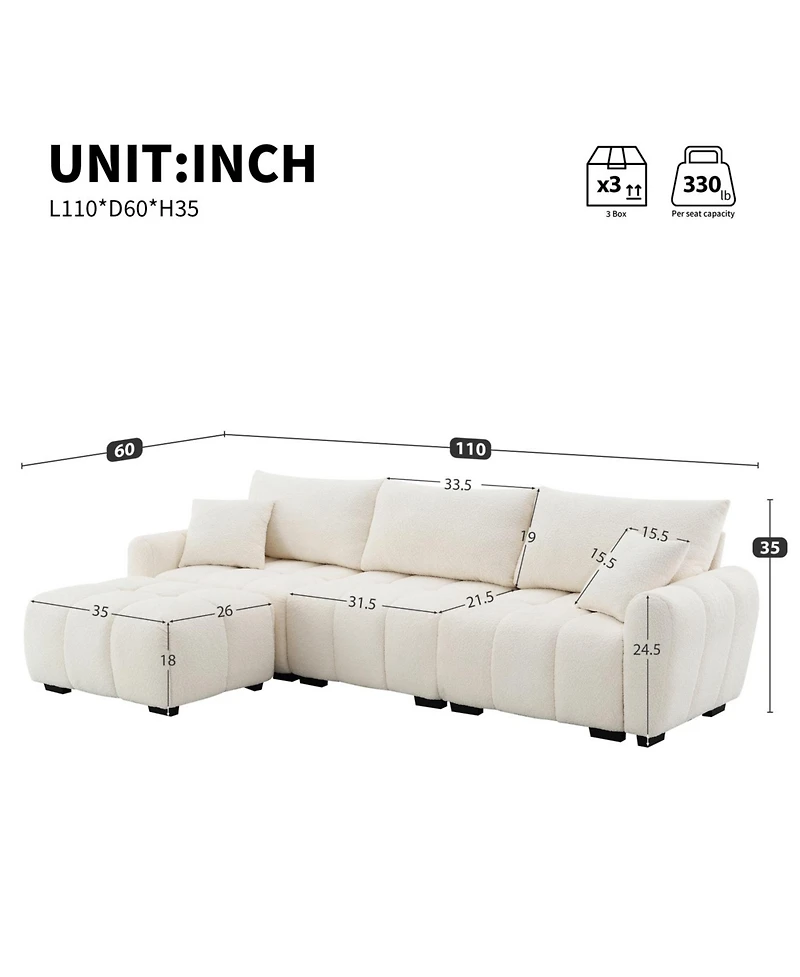 Streamdale Furniture 110" Modular Sectional Sofa, L-Shape, Extra-Large Seat, Movable Ottoman, Boucle Fabric