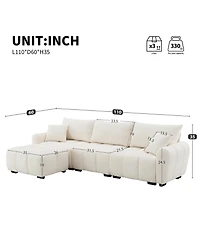 Streamdale Furniture 110" Modular Sectional Sofa, L-Shape, Extra-Large Seat, Movable Ottoman, Boucle Fabric