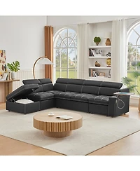 Streamdale Furniture Black Fabric Sectional Sofa with Storage Ottoman