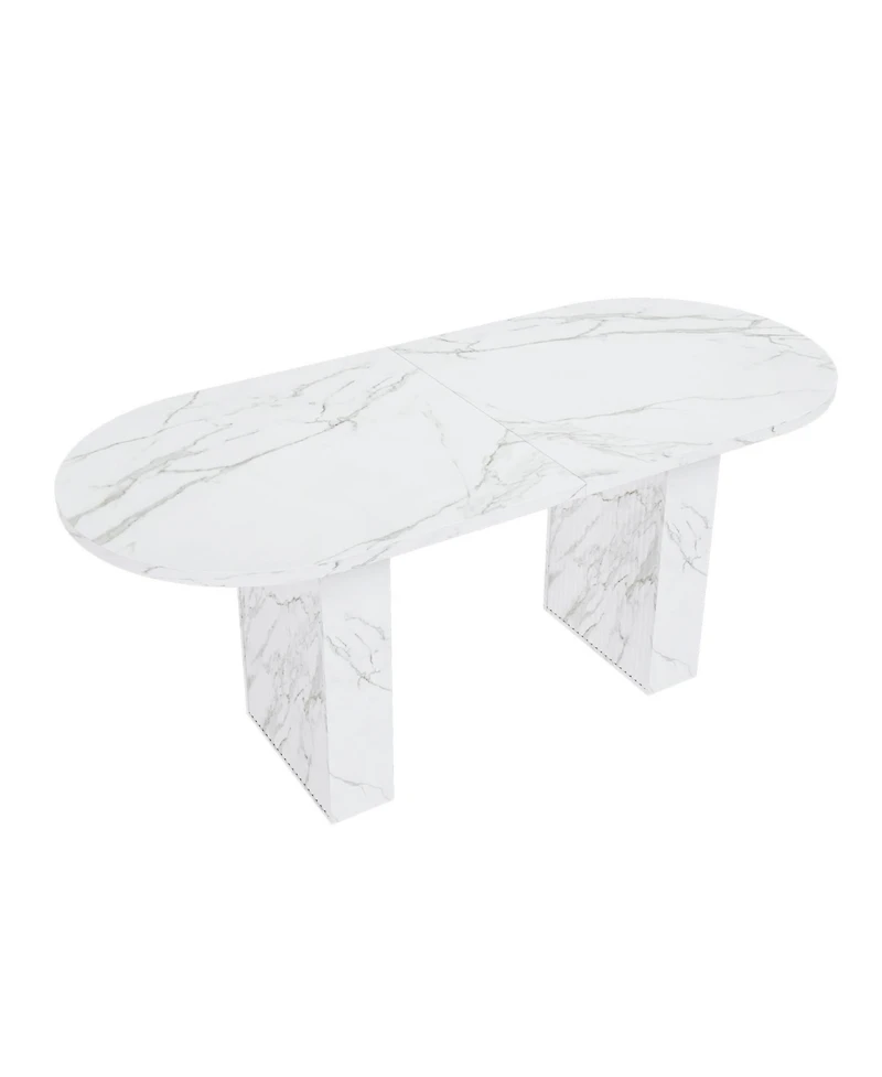 Streamdale Furniture 62.9" Oval Marble Dining Table, Wood Base, Modern Farmhouse