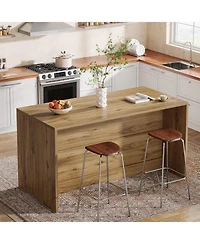 Tribesigns 59-Inch Kitchen Island with Storage, 3-Tier Farmhouse Stationary Island Table with Large Worktop & Seating Area, Breakfast Counter