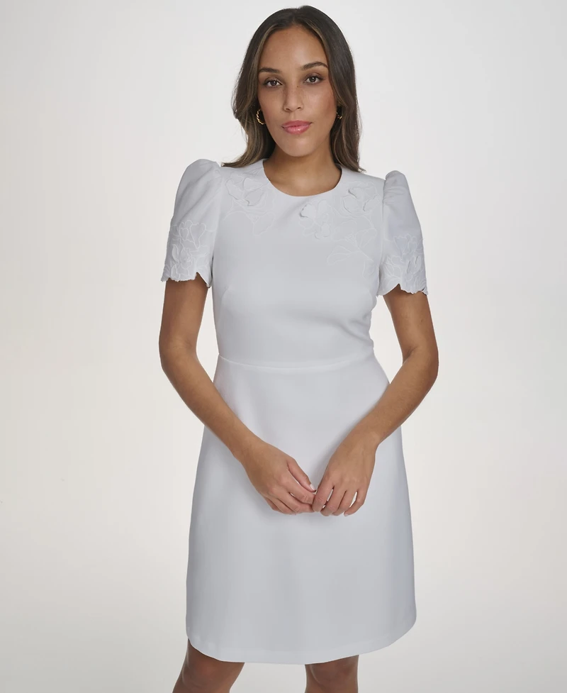 Vince Camuto Women's Embroidered Fit and Flare Crewneck Dress