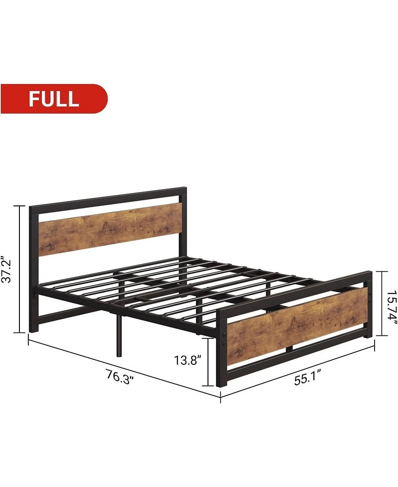 gaomon 14 Inch Heavy Duty Industrial Metal Platform Bed Frame with Wooden Headboard