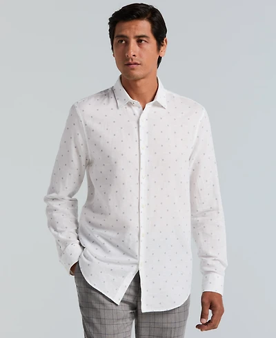 Perry Ellis Men's Untuck Geo Dot Print Spread Collar Long-Sleeve Shirt