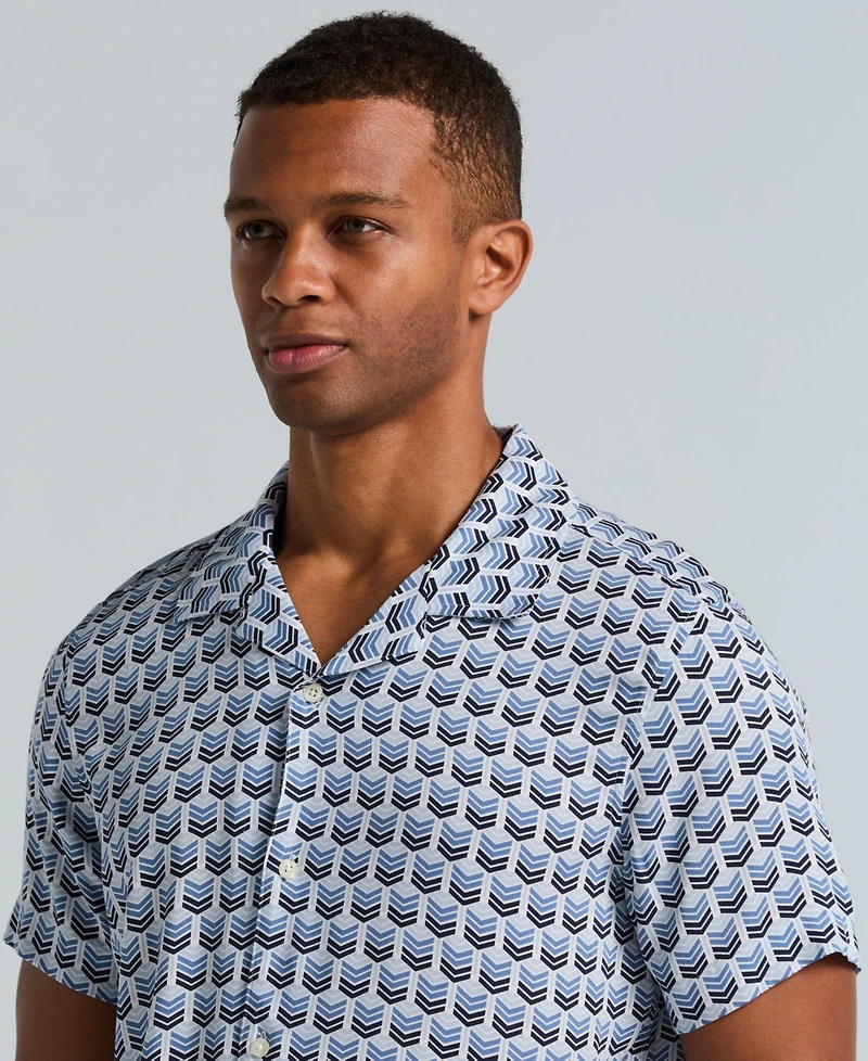 Perry Ellis Men's Dobby Short-Sleeve Print Camp Collar Shirt