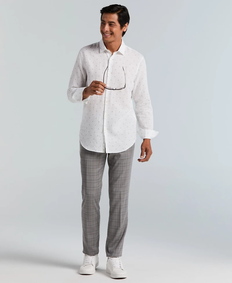 Perry Ellis Men's Untuck Geo Dot Print Spread Collar Long-Sleeve Shirt