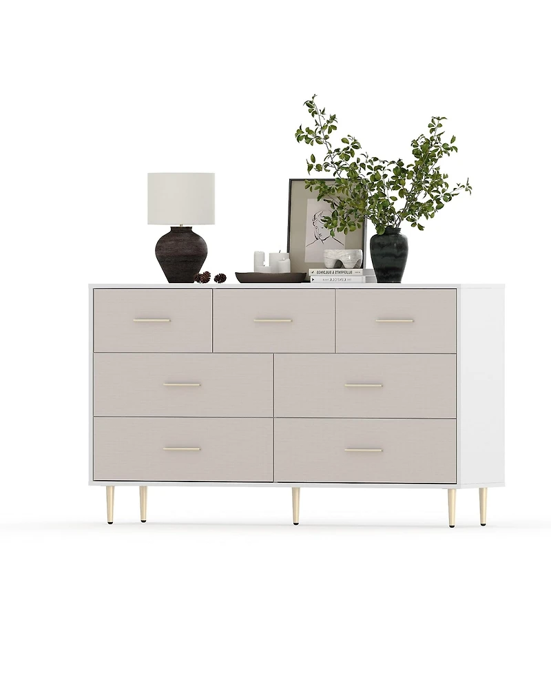 gaomon 7-Drawer Dresser, Modern Storage Chest with Gold Metal Handles