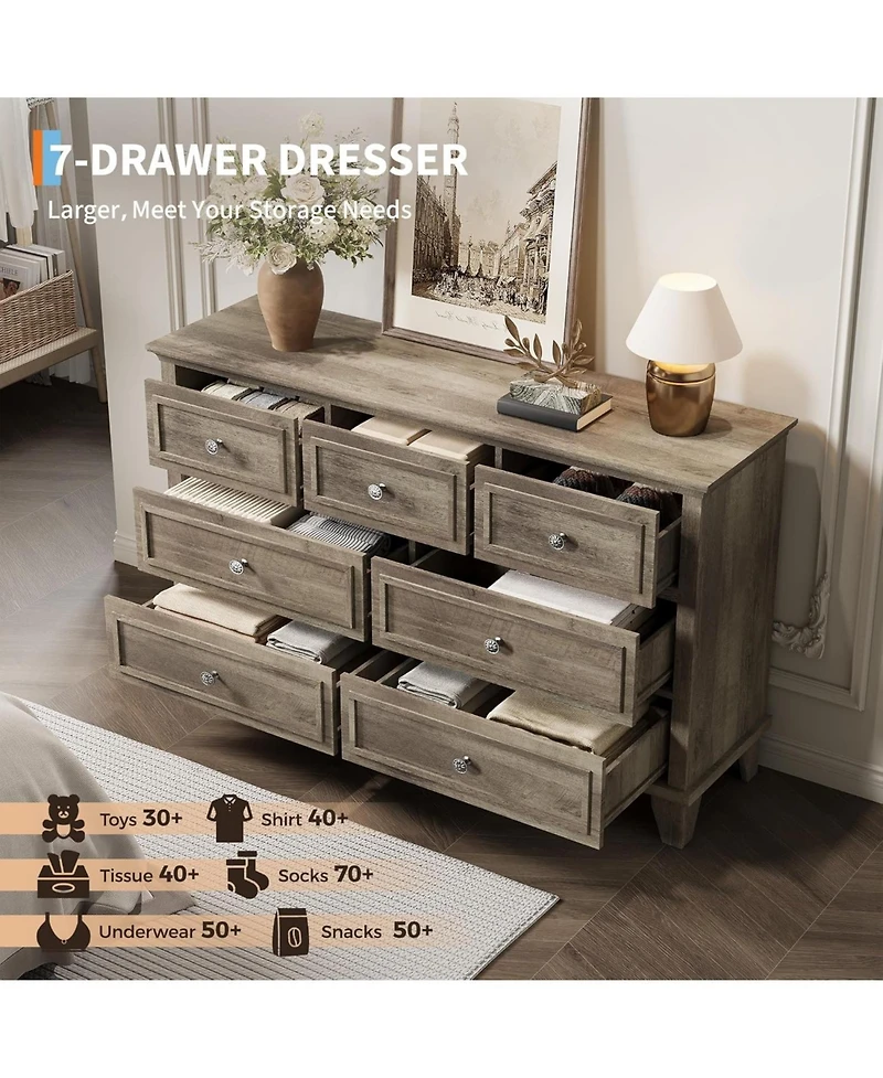 gaomon 7-Drawer Dresser for Bedroom, 47" Wide Wooden Chest with Deep Drawers, Dresser Tv Stand