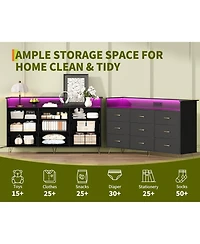 gaomon 9-Drawer Tall Dresser with Rgb Lights & Charging Station, App-Controlled Led Wooden Storage Chest