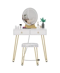 gaomon Dressing Table with Mirror and Lamp, Makeup Vanity Table with Upholstered Stool