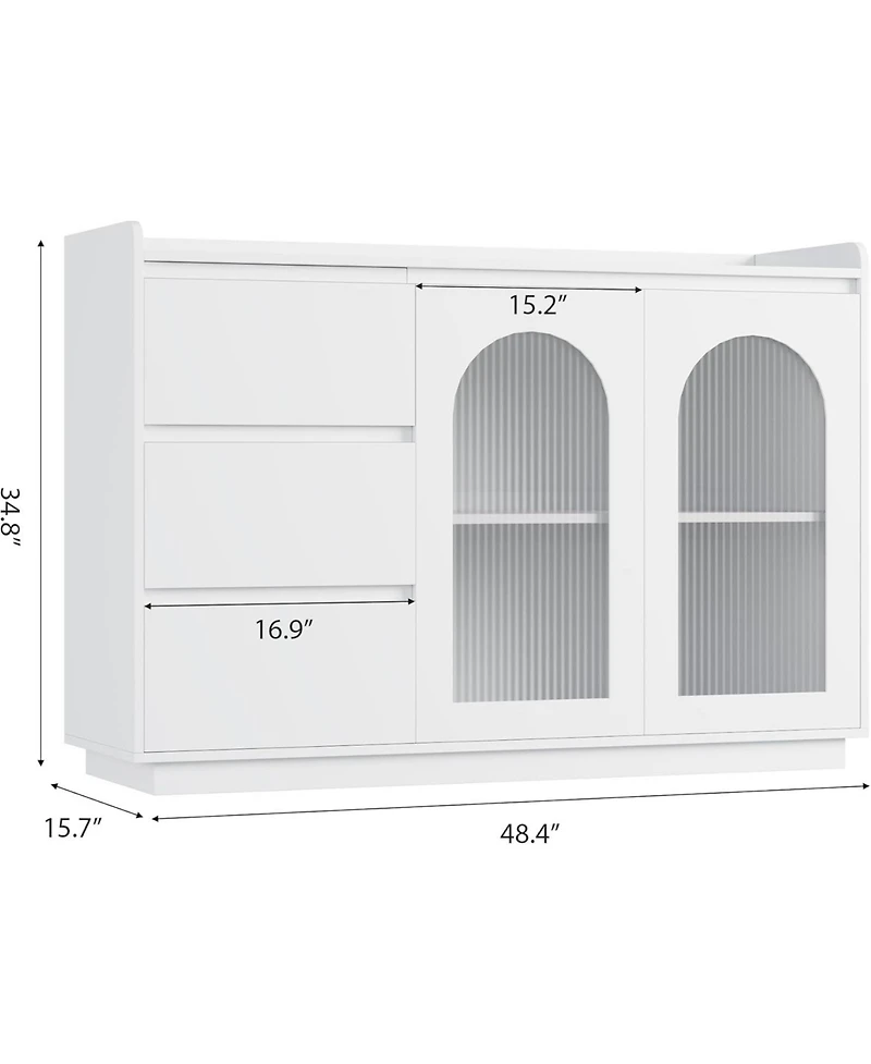 gaomon Sideboard Buffet Cabinet with Glass Door, Modern Storage Cabinet with Led Lights, Drawers and Adjustable Shelves