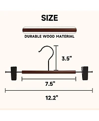 BP4U 12-Pack Metal Pants Hangers with Adjustable Clips, Premium Beech Wood Skirt Bottom for Trousers, Jeans, Shorts, Socks