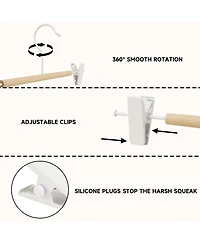 BP4U 12-Pack Metal Pants Hangers with Adjustable Clips, Premium Beech Wood Skirt Bottom for Trousers, Jeans, Shorts, Socks