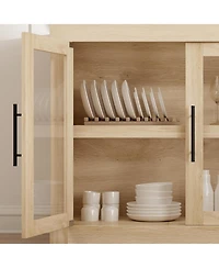 gaomon 70.8" Sideboard Buffet Cabinet with 4 Glass Doors, Farmhouse Modern Accent Storage Cabinet, Beige