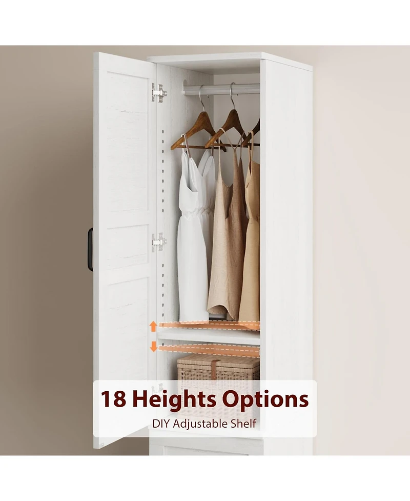 gaomon 72" Narrow Armoire Wardrobe Closet with Doors, Adjustable Shelves & Hanging Rod for Bedroom, White