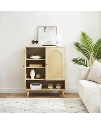 gaomon Rattan Shoe Storage Cabinet with 4 Flip Drawers, Narrow Freestanding Shoe Organizer for Entryway, Black