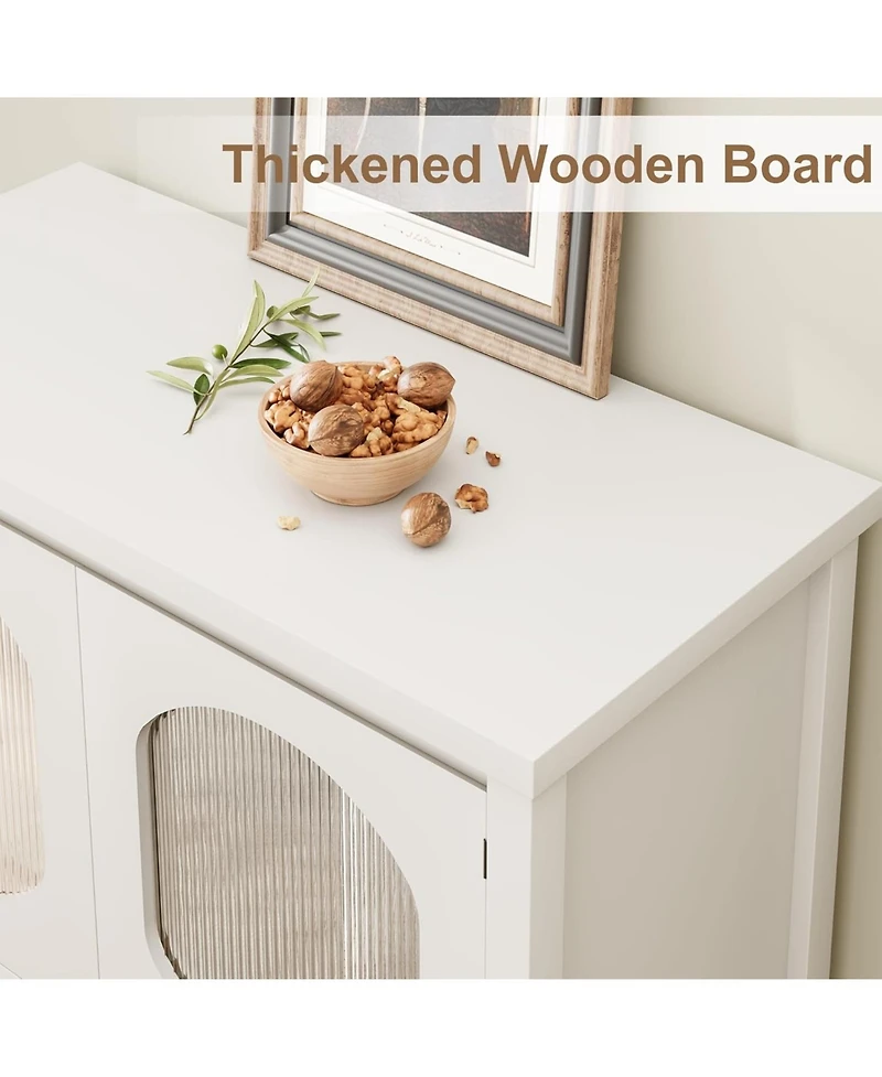 gaomon Coffee Bar Cabinet with Reeded Glass Doors, Modern Buffet Sideboard with Storage Shelf