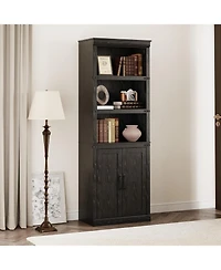 gaomon Farmhouse Bookcase with Doors, 5-Tier 70" Tall Bookshelf with Storage Cabinet for Living Room