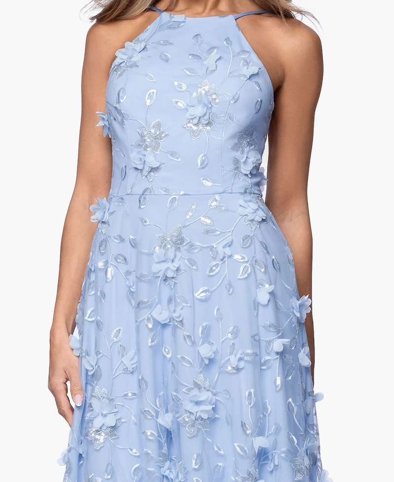 Xscape Women's 3D Sequin Halter Neck Ball Gown