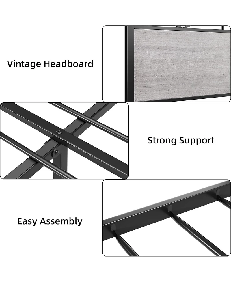 gaomon King Size Bed Frame with Rustic Wood Headboard and Footboard, Heavy Duty Metal Platform Bed Frame with Steel Slat Support