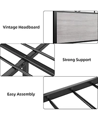 gaomon King Size Bed Frame with Rustic Wood Headboard and Footboard, Heavy Duty Metal Platform Bed Frame with Steel Slat Support