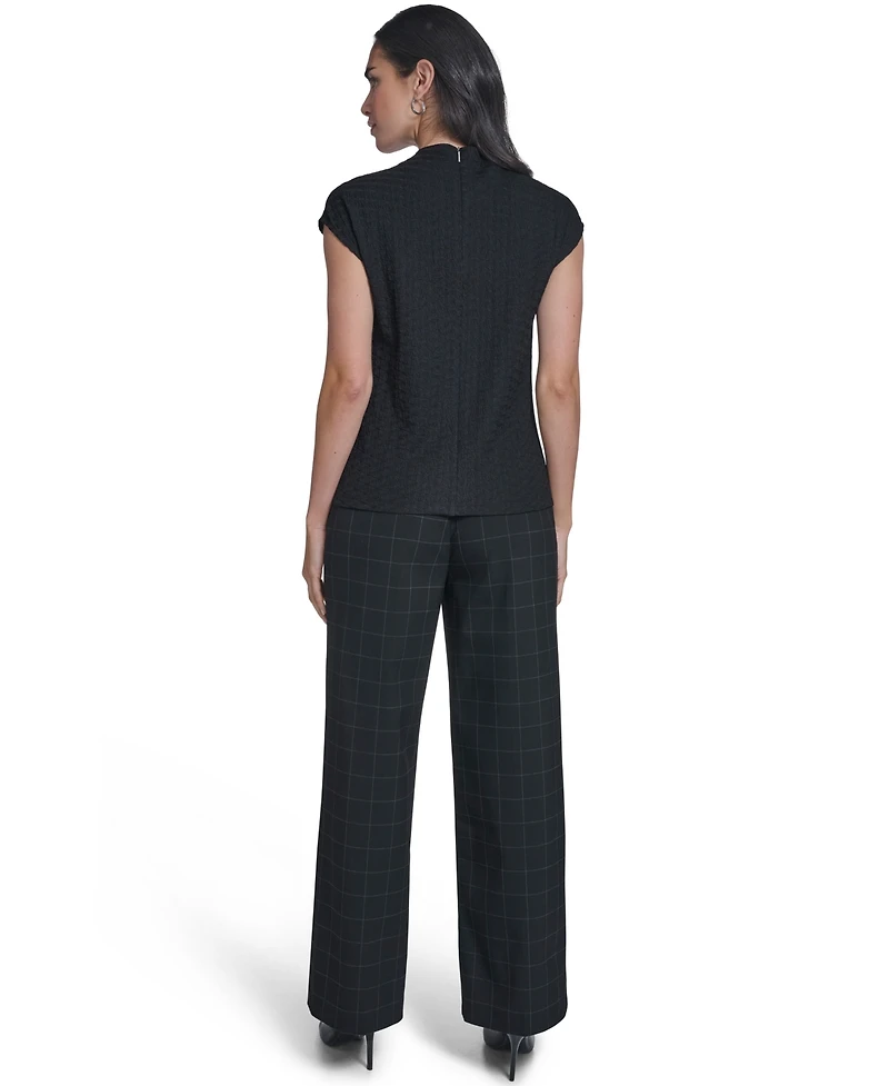 Calvin Klein Women's Textured Mock Neck Cap Sleeve Top