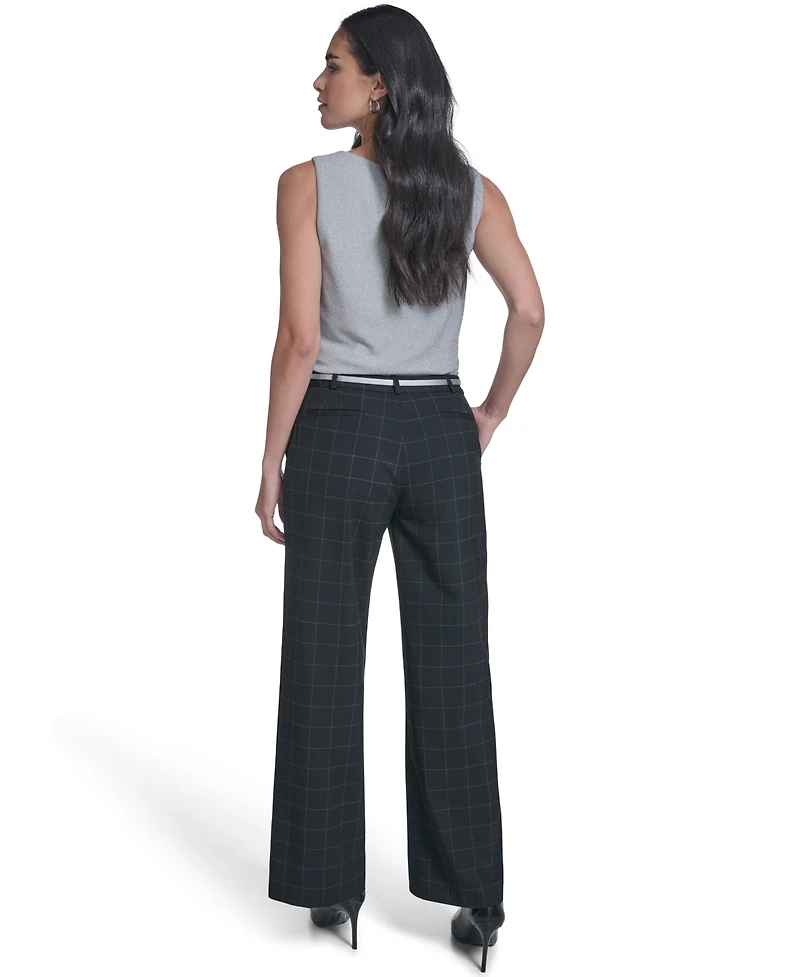 Calvin Klein Women's Windowpane Wide-Leg Pants