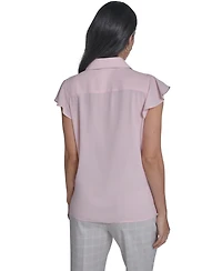 Calvin Klein Women's Solid Cap-Sleeve Ruffle Front Top