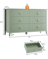 gaomon 54" Wide Fluted Dresser, 6 Drawer Modern Wood Storage Chest for Bedroom or Entryway